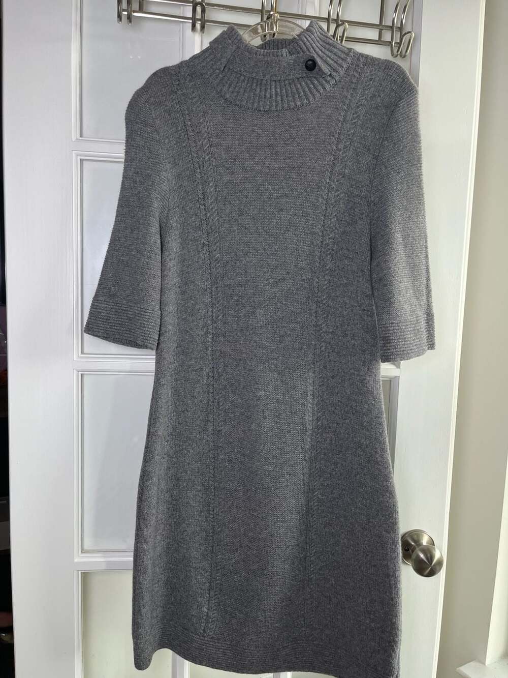 Sisley Women's Grey Ribbed Mock Neck Knit Sweater Dress